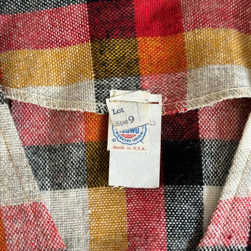 1970’s Plaid Vest Union Made Button Up V-Neck Unisex Red Black White Waist Tie - Picture 3 of 6